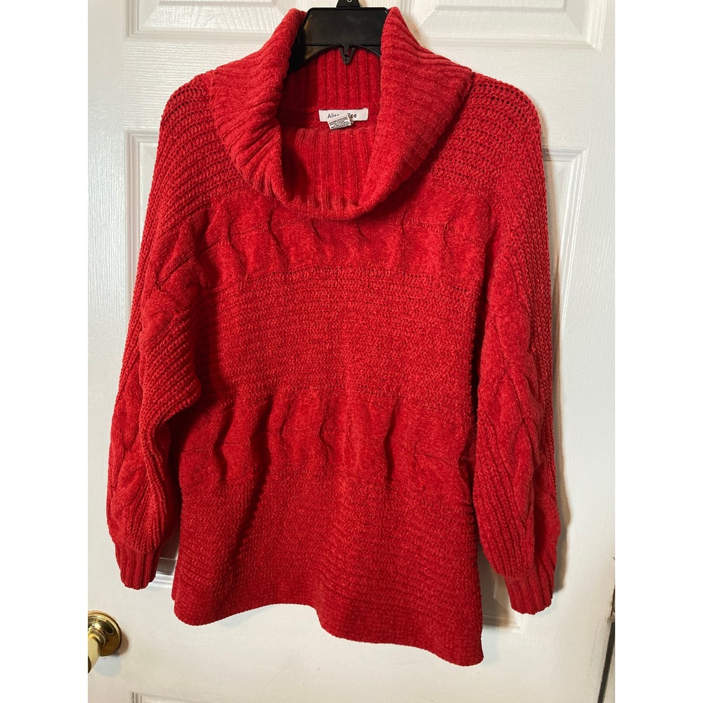 Allison + Zoe Red Chenille Cable Knit Cowl Neck Sweater Womens XL Pullover‎